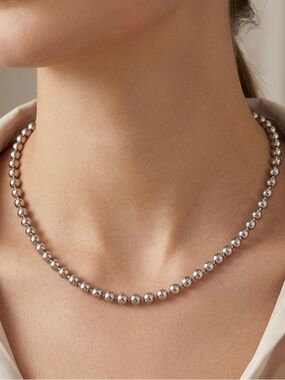 5mm Ball Bead Chain Necklace | Silver Tone Platinum Plated Water Resistant
